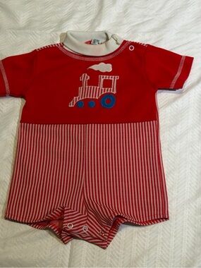Vintage Red Train Applique Baby One-Piece Romper - k-mart
